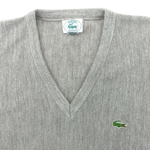 Vintage Izod Lacoste Mens Sz L Gray Sweater A2902 - Picture 2 of 4
